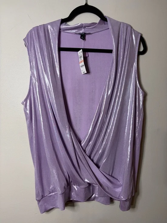 INC International Concepts Shimmery Lavender Draped V-Neck Tank - Picture 2 of 5